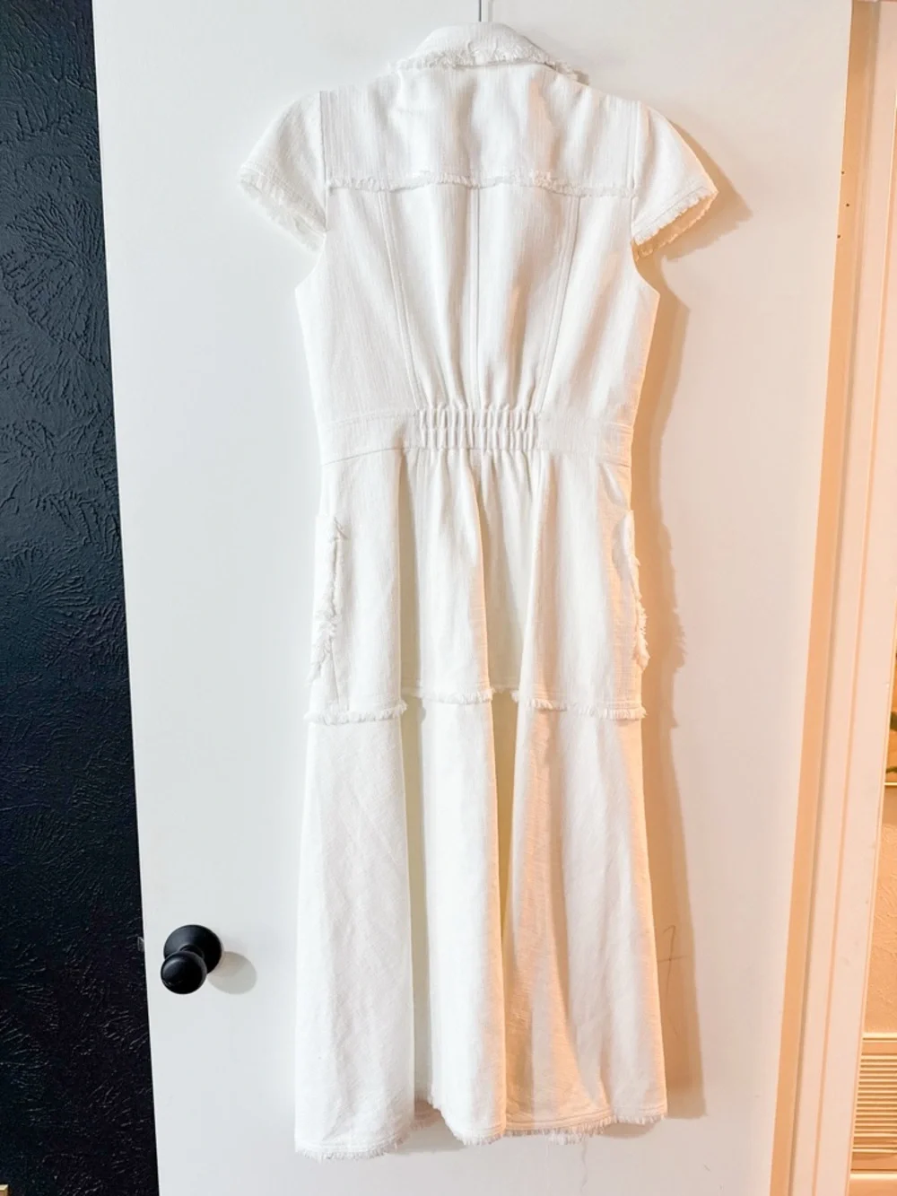 ME+EM Cotton-Blend Fringed Midi Dress White Size US 4 - Picture 9 of 14